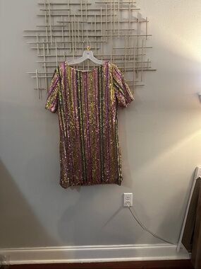 Sequin Striped Short Sleeve Party Dress - Multicolor